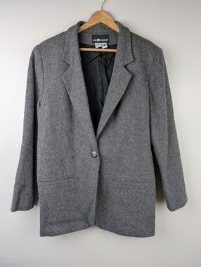 Sag Harbor Women's Dark Gray Button Wool Blend Suit Jacket Size 12 Vtg Lagenlook